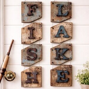 Rustic Cedar “FISH” Lake House Wall Decor Set | Cabin Cottagecore Lodge Style